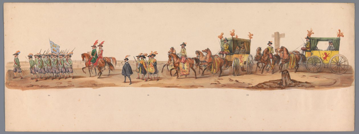Procesión histórica en el segundo centenario de la Universidad de Ciencias Aplicadas de Utrecht, 1836 (lámina 6) Acercamiento de los ejércitos holandeses a Ostende, 3 de julio de 1600, el día después de la victoria en Nieuwpoort; según la representación di de Victor Adam