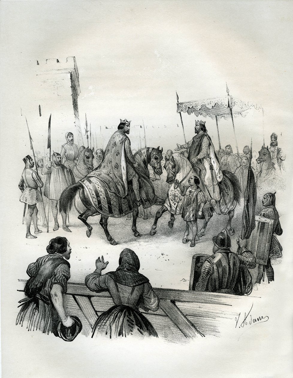 Entrevista en 1023 de Enrique 2 (conocido como el cojo y el santo, 973-1024), emperador alemán (duque de Baviere y rey de Germania) y Roberto 2 el Pieux (970-1031), rey de Francia desde 996 hasta su muerte. Roberto era hijo de Hugues Capet, cuya coronación de Victor Adam