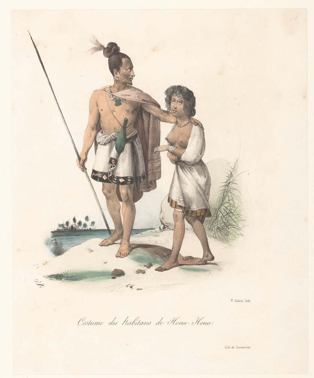Traje de los habitantes de Houa-Houa (Nueva Zelanda)
Costume des habitans de Houa-Houa (título en el objeto)
Voyage de découvertes de l