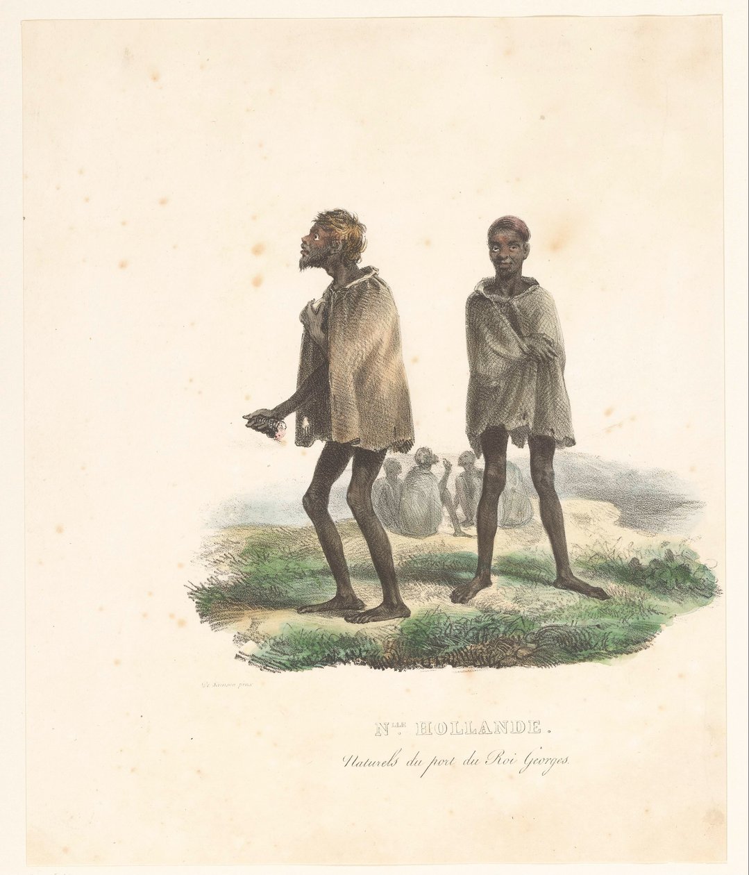 Ropa de los habitantes de King George Sound (Australia Occidental)
Nlle. Hollande. Naturels du port du Roi Georges (título en el objeto)
Voyage de découvertes de l