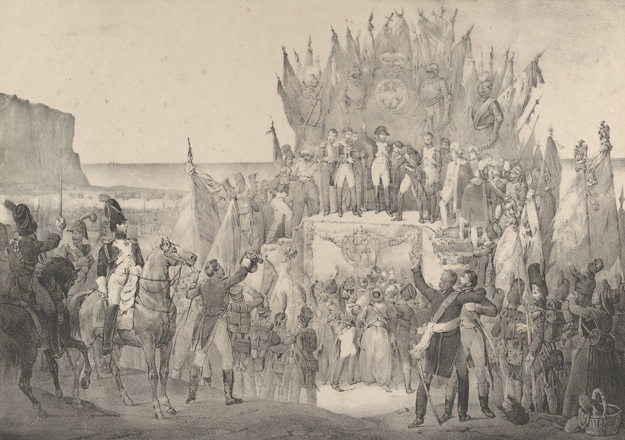 Festival militar en Boulogne con Napoleón distribuyendo estrellas de la Legión de Honor, siglo XIX de Victor Adam