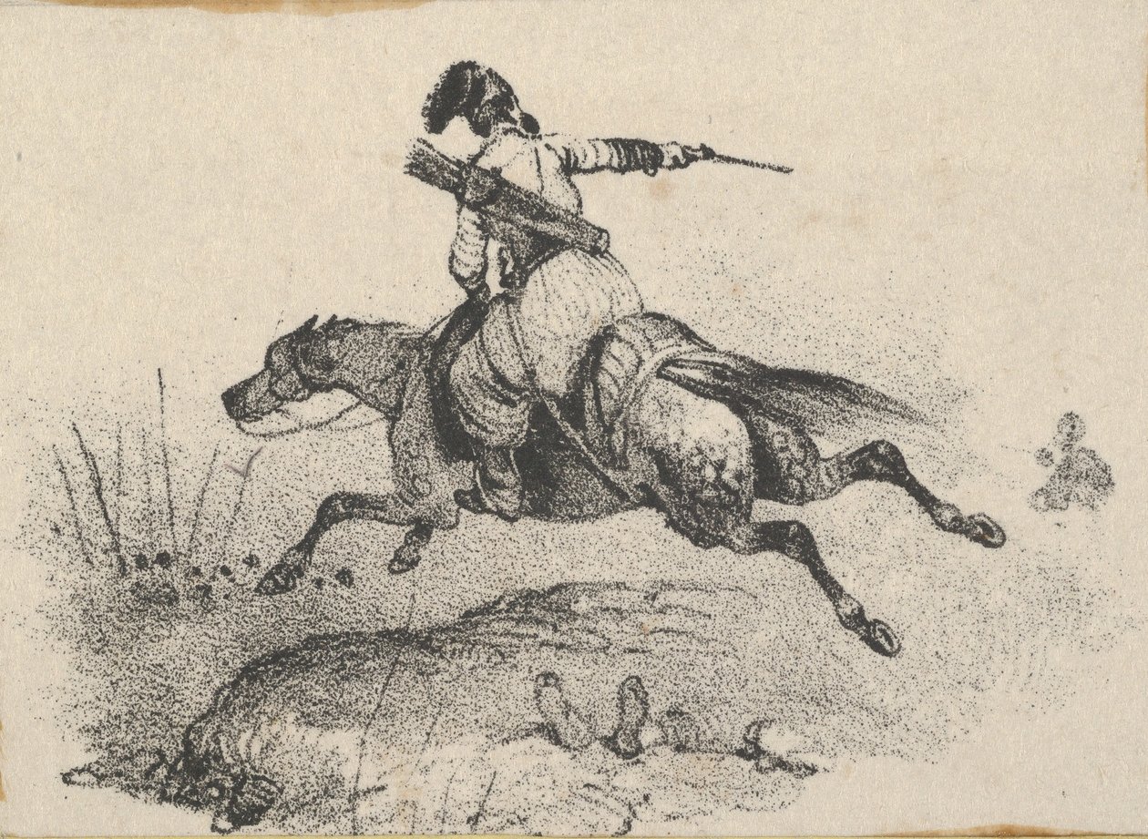 Soldado en caballo galopante, mediados del siglo XIX de Victor Adam