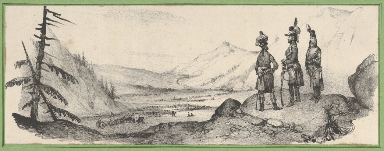 Tres soldados en un paisaje de Victor Adam