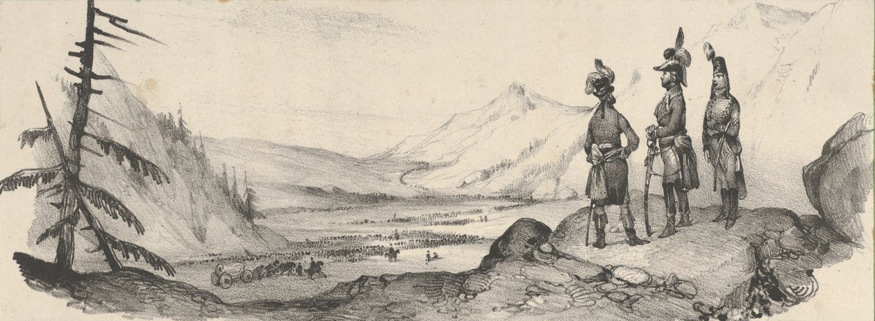 Tres soldados en un paisaje, mediados del siglo XIX de Victor Adam