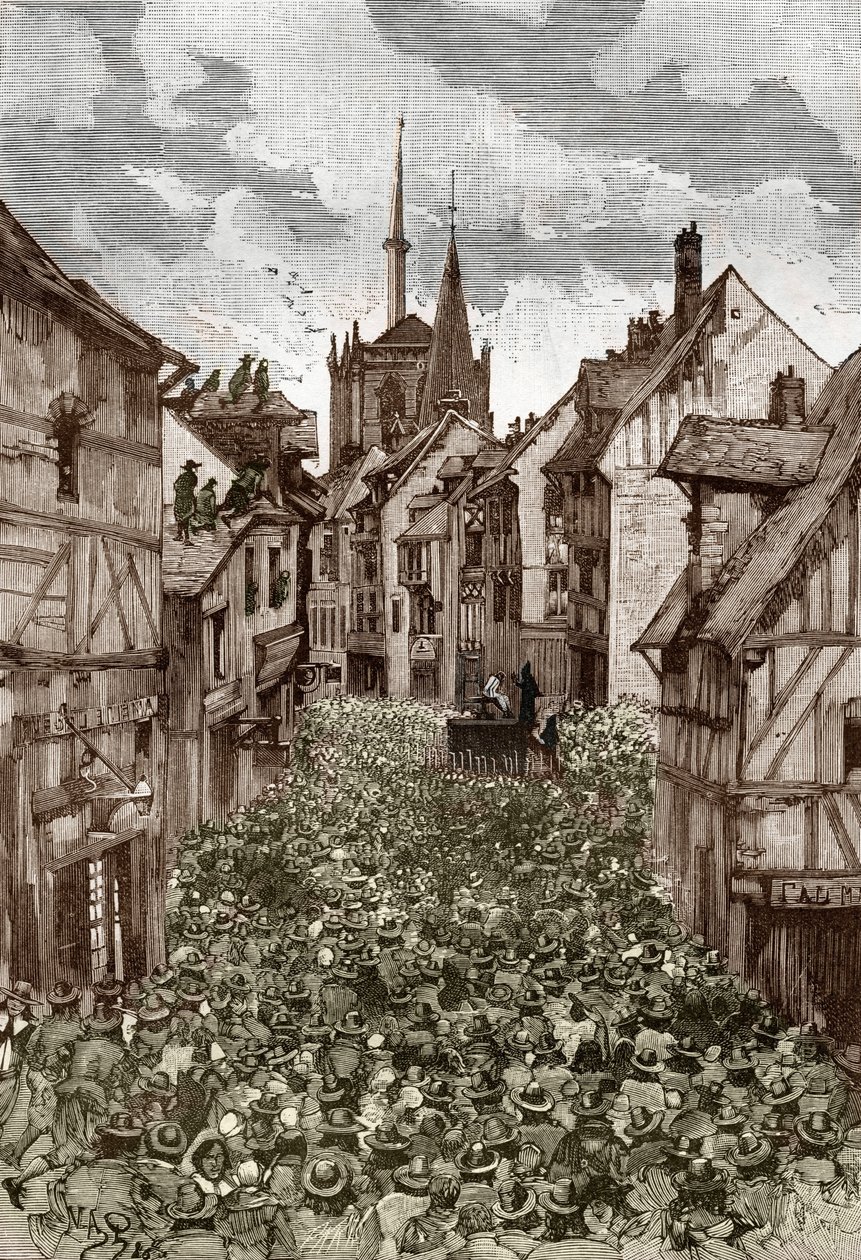 Affaire des possedes de Loudun (demonios de Loudun) hacia 1630: caza de brujas, el sacerdote francés Urbain Grandier (1590-1634) que supuestamente hizo un pacto con el diablo y acusa de haber embrujado a monjas, es quemado en la carnicería - (Urbain Grandi de Victor Armand Poirson