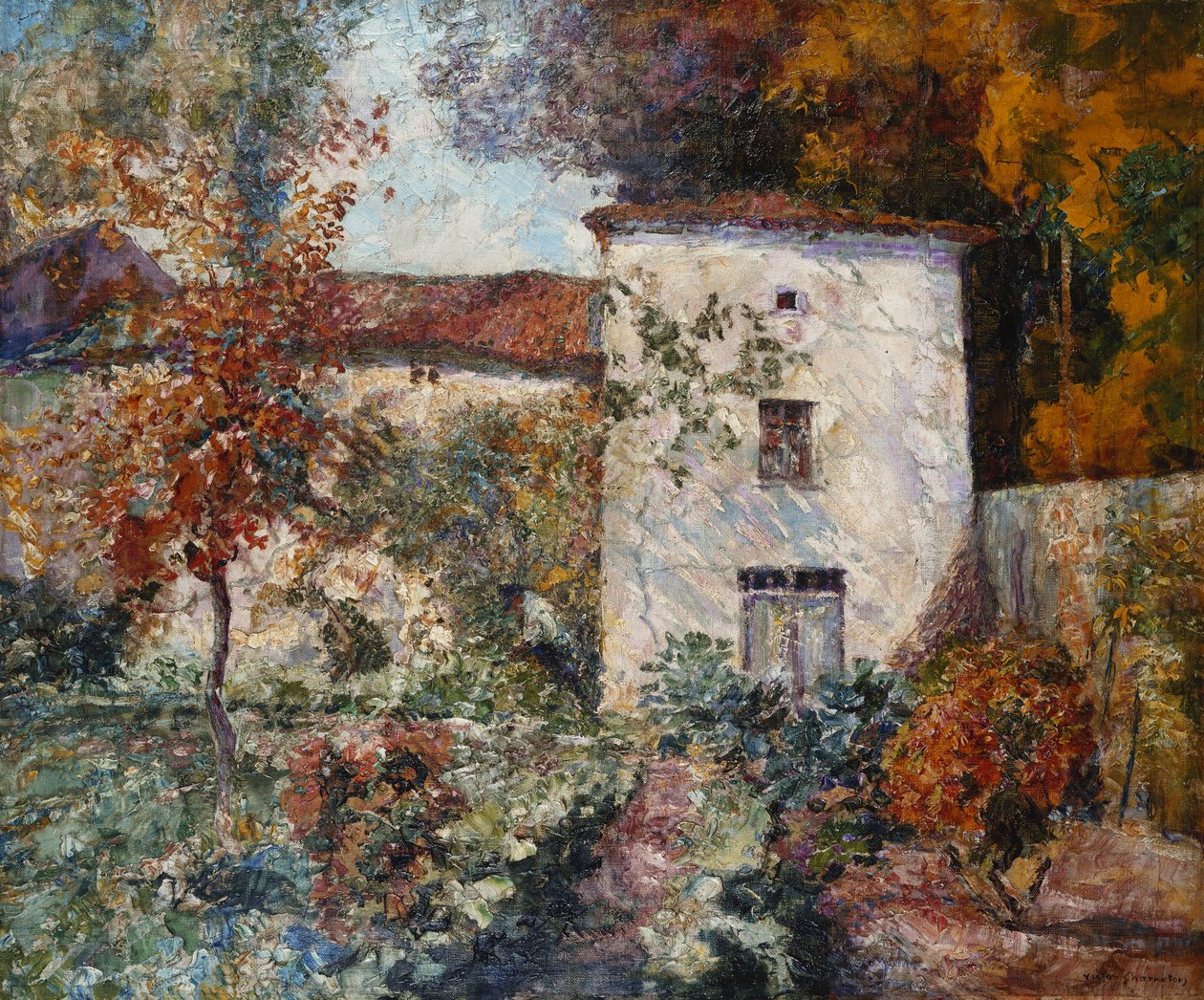 Casa y huerto en otoño; Maison et Verger a l