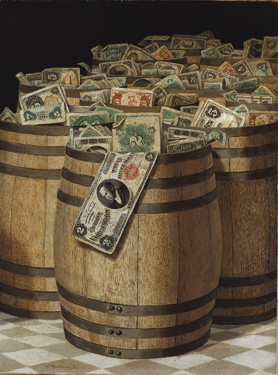 Barriles de dinero (óleo sobre lienzo) de Victor Dubreuil