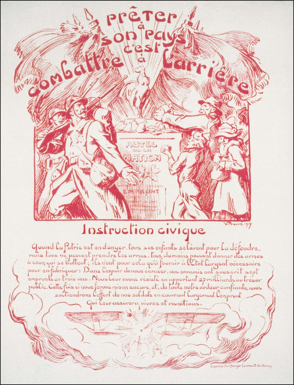 Prestar a tu país es luchar detrás - Educación Cívica. Cartel de guerra de Victor Emile Prouve
