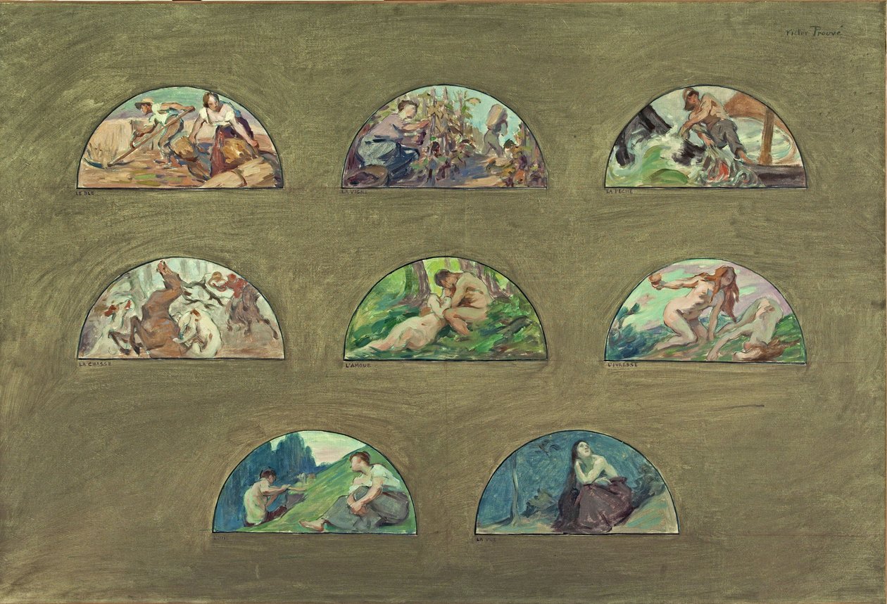 Boceto para el comedor del Hôtel de Ville de París: Les nourritures - Les plaisirs - Les sens (enjutas semicirculares), entre 1891 y 1892 (óleo sobre lienzo) de Victor Emile Prouve