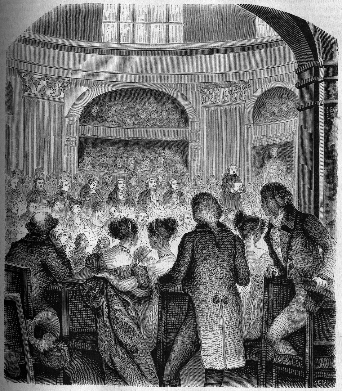 Recepción del Abad Jean Sibrake (Siffrein) Maury (1746-1817) en la Academia Francesa en 1785 - Grabado por Franck de Victor Franck