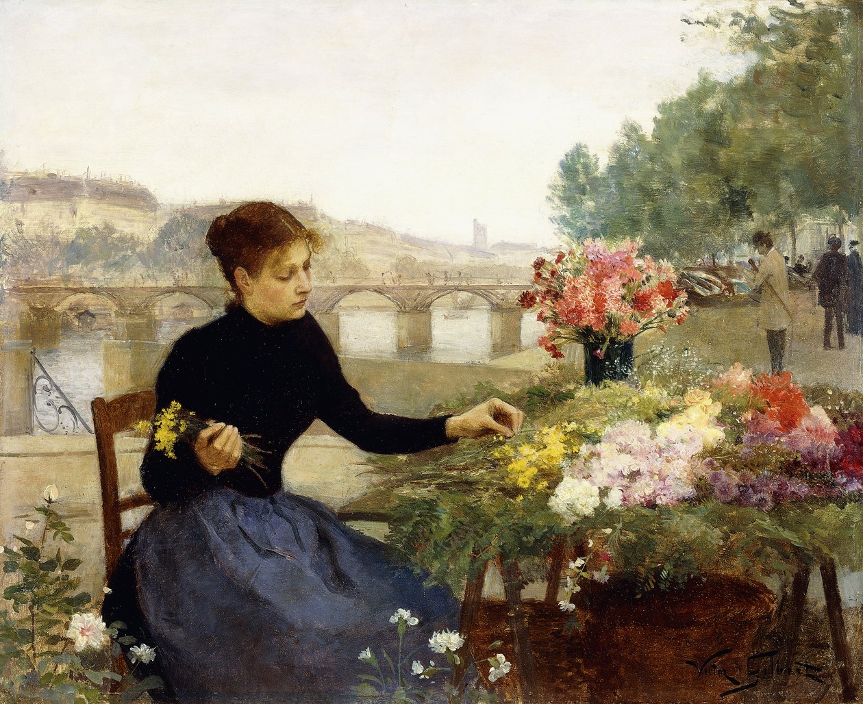 Un mercado de flores parisino de Victor Gabriel Gilbert
