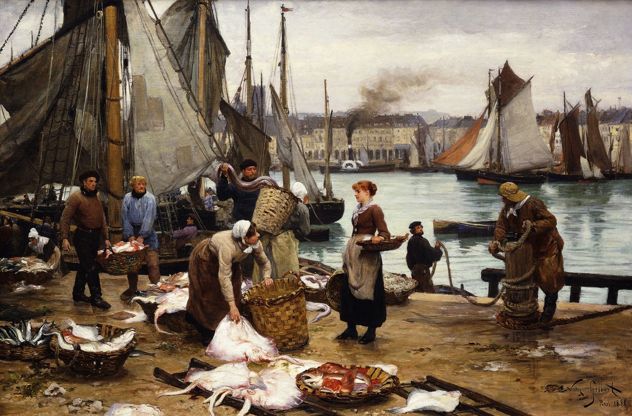 Descargando la pesca, 1881 de Victor Gabriel Gilbert