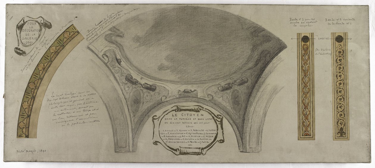 Boceto para la Galería Lobau, Hôtel de Ville, París: Proyecto ornamental para una cúpula de Victor Jean Pierre Maziès
