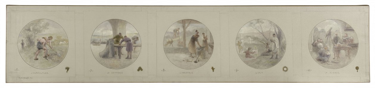 Boceto para la Galería Lobau del Ayuntamiento de París: Agricultura. Comercio. Industria. Arte. Ciencia, en 1890 (lápiz, óleo sobre lienzo) de Victor Jean Pierre Maziès