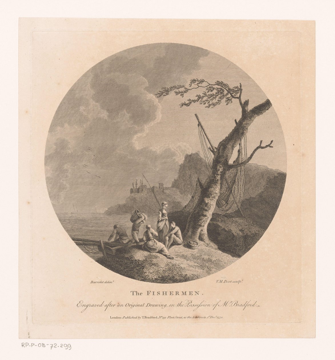 Paisaje con pescadores junto a un árbol con redes de pesca. de Victor Marie Picot