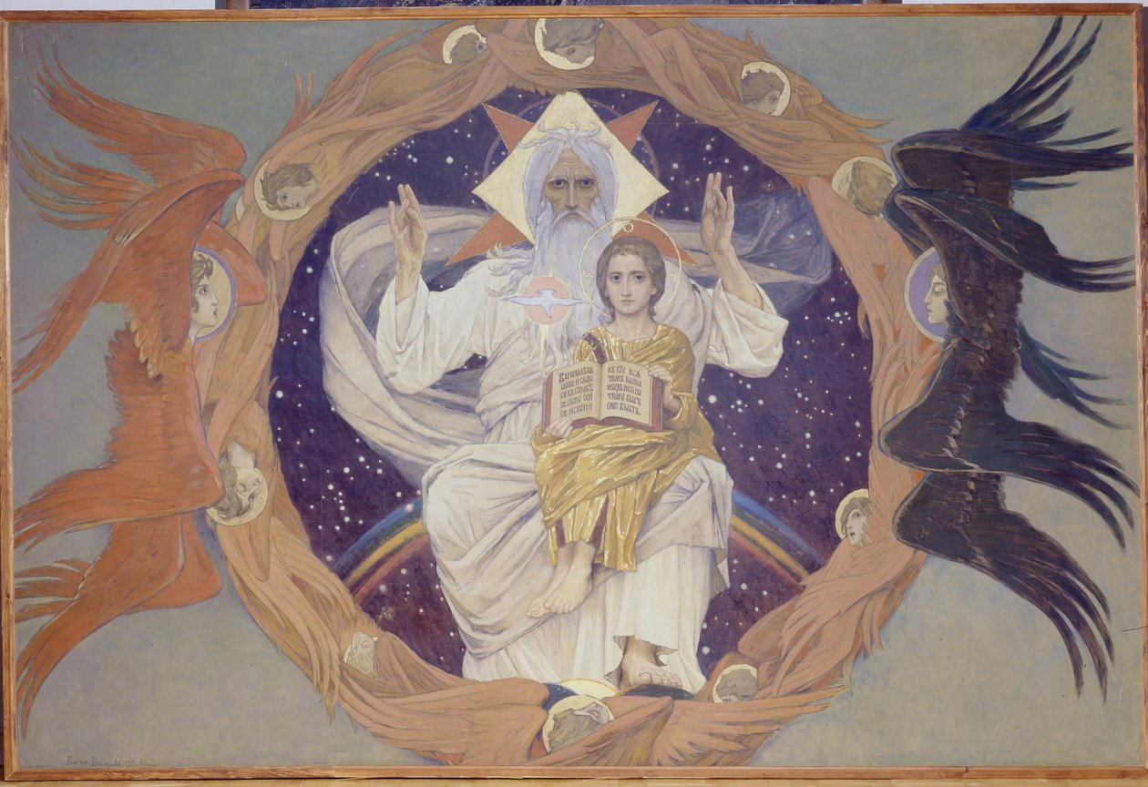 Santísima Trinidad, Boceto preparatorio para la Catedral de Alejandro Nevski en Varsovia, 1907 de Victor Mikhailovich Vasnetsov