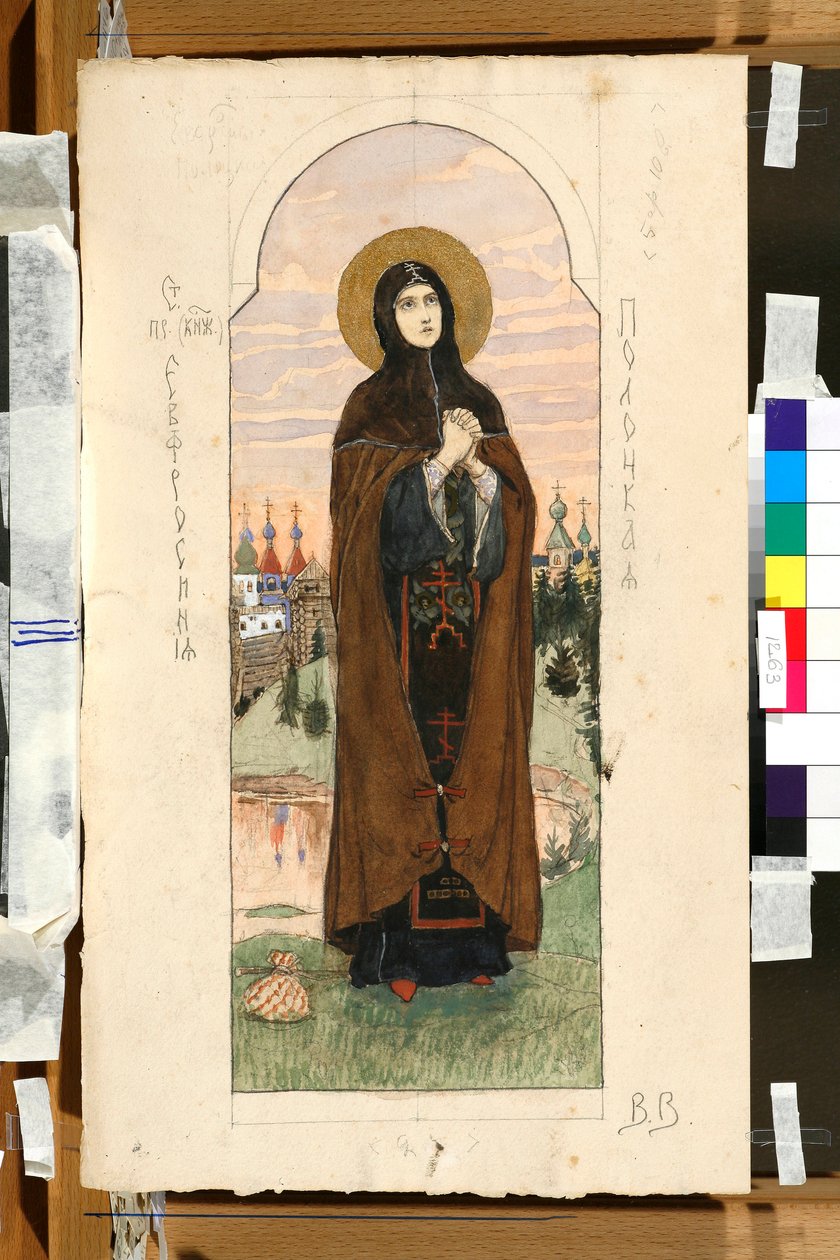 Retrato de Euphrosyne de Polotsk (Eufrasinnia, Efrasinnia) (1110-1173) (estudio para un fresco en la Catedral de San Vladimir en Kyiv) - Obra de Viktor Mikhaylovich Vasnetsov (1848-1926) de Victor Mikhailovich Vasnetsov
