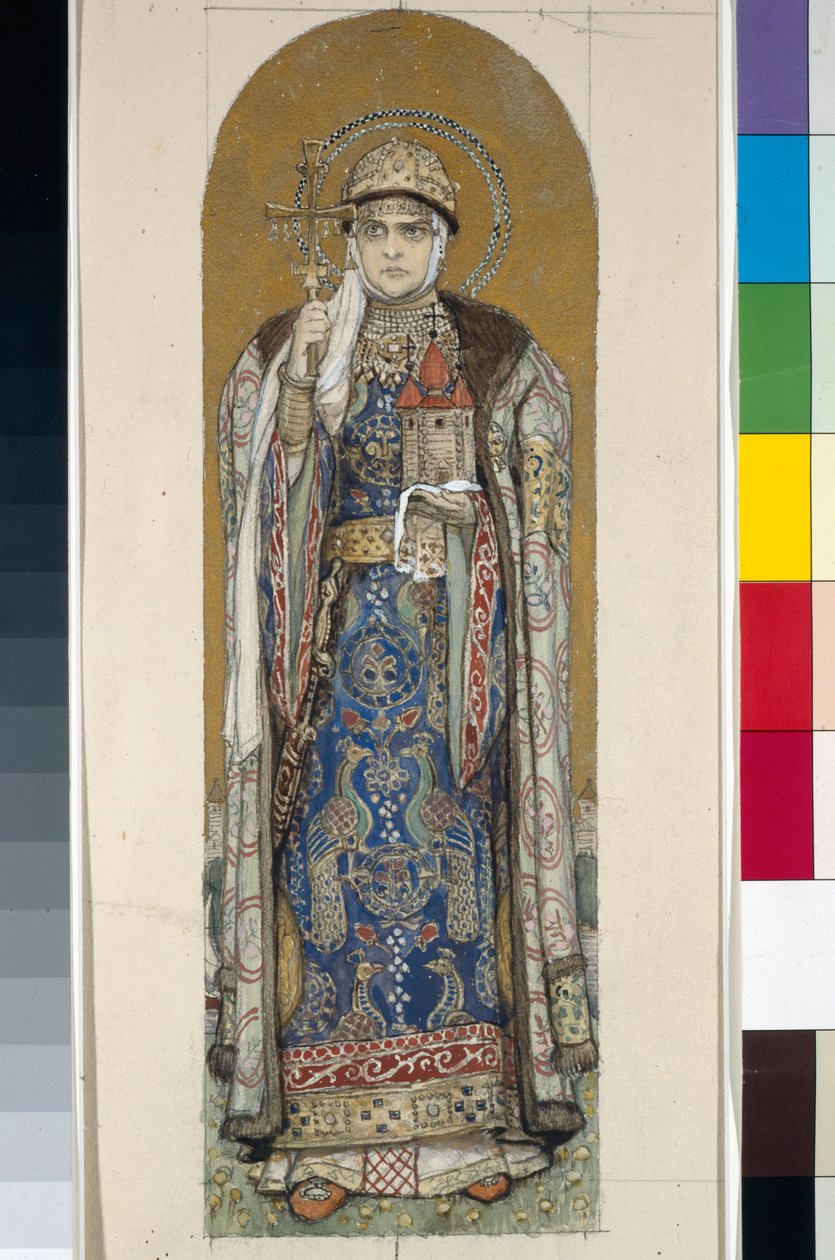 Santa Olga, Princesa de Kiev (Estudio para frescos en la Catedral de San Vladimir de Kiev) de Victor Mikhailovich Vasnetsov