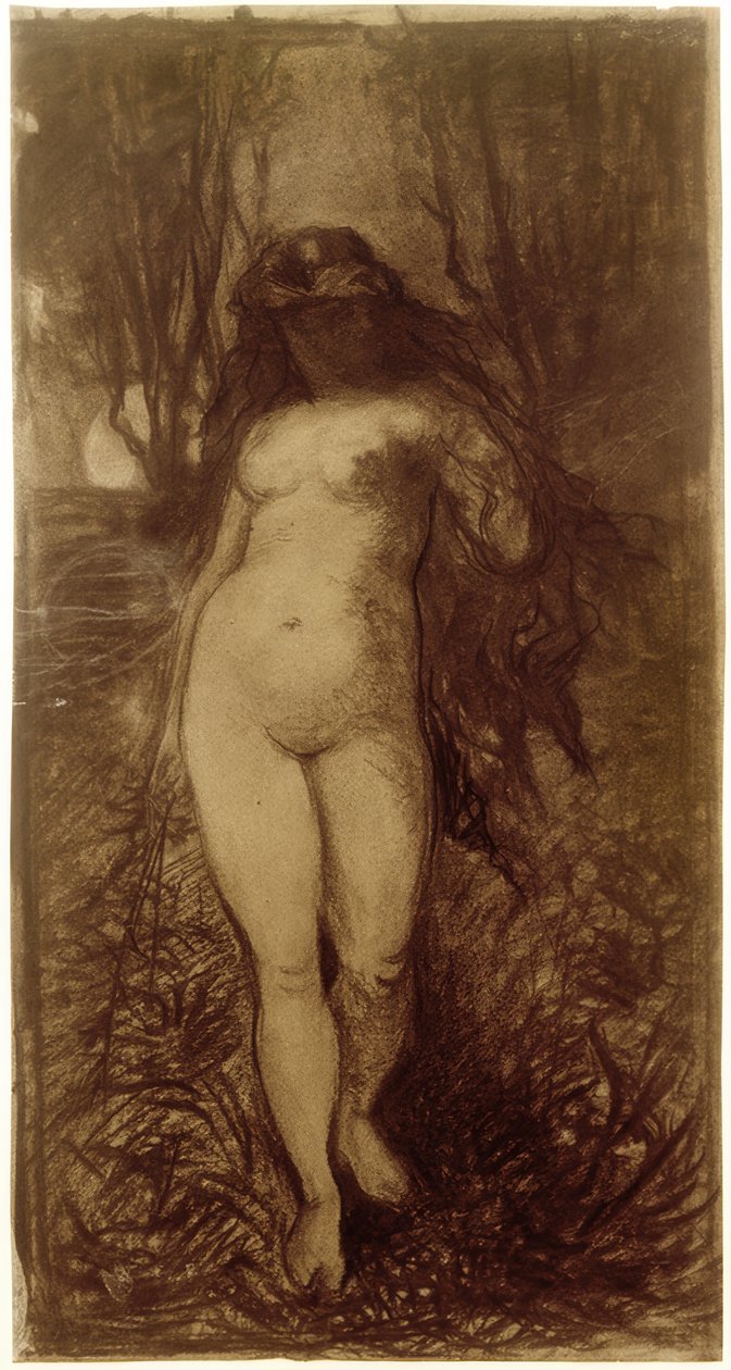 Desnudo femenino en paisaje nocturno con luna llena de Victor Müller
