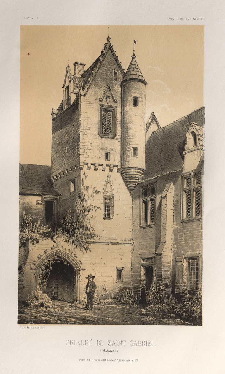 Arquitectura Pintoresca o Monumentos del Siglo XV. y XVI. Siglos: Castillos de Francia de los Siglos XV y XVI: Pl. 46, Priorato de San Gabriel (Calvados) de Victor Petit