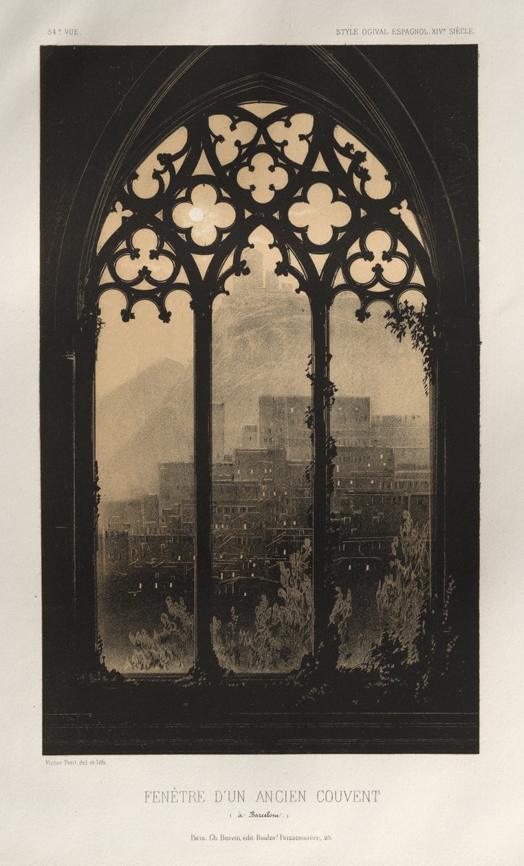 Arquitectura Pintoresca o Monumentos del Siglo XV. y XVI. Siglos: Castillos de Francia de los Siglos XV y XVI: Pl. 54, Ventana de un Antiguo Convento (en Barcelona) de Victor Petit
