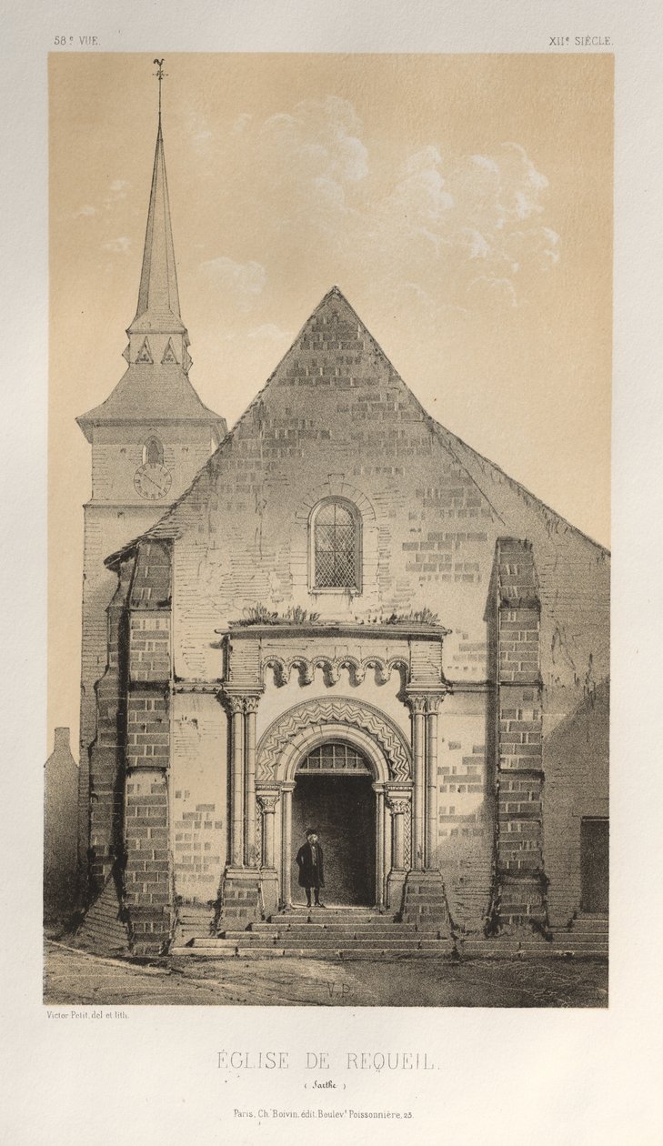 Arquitectura Pintoresca o Monumentos del Siglo XV. y XVI. Siglos: Castillos de Francia de los Siglos XV y XVI: Pl. 58, Iglesia De Requeil (Sarthe) de Victor Petit