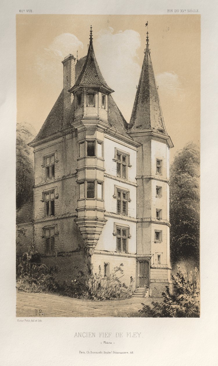 Arquitectura Pintoresca o Monumentos del Siglo XV. y XVI. Siglos: Castillos de Francia de los Siglos XV y XVI: Pl. 61, Antiguo Fief De Fley (Nièvre) de Victor Petit