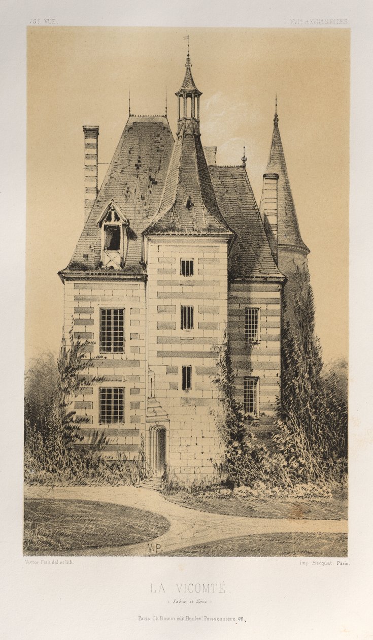 Arquitectura Pintoresca o Monumentos del Siglo XV. y XVI. Siglos: Castillos de Francia de los Siglos XV y XVI: Pl. 75, La Vicomté (Saône et Loire) de Victor Petit