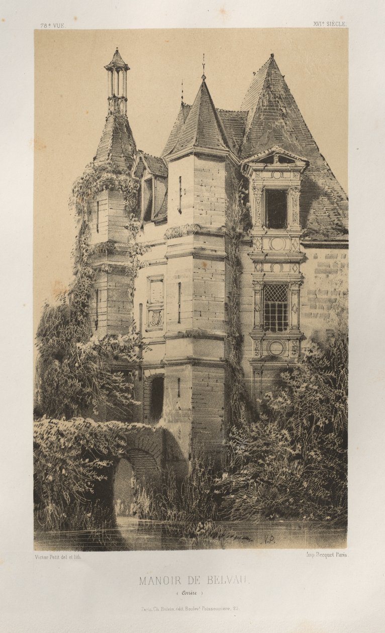 Arquitectura Pintoresca o Monumentos del Siglo XV. y XVI. Siglos: Castillos de Francia de los Siglos XV y XVI: Pl. 78, Manoir de Belvau (Corrèze) de Victor Petit