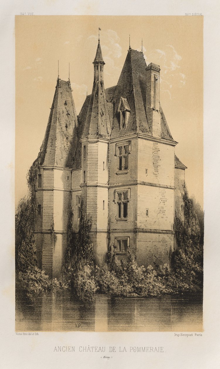 Arquitectura Pintoresca o Monumentos del Siglo XV. y XVI. Siglos: Castillos de Francia de los Siglos XV y XVI: Pl. 94, Antiguo Castillo de la Pommeraie (Aisne) de Victor Petit