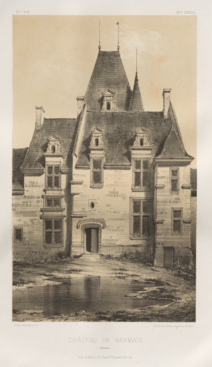 Arquitectura Pintoresca o Monumentos del Siglo XV. y XVI. Siglos: Castillos de Francia de los Siglos XV y XVI: Pl. 97, Château de Baumais (Calvados) de Victor Petit