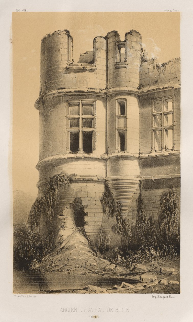 Arquitectura Pintoresca o Monumentos del Siglo XV. y XVI. Siglos: Castillos de Francia de los Siglos XV y XVI: Pl. 99, Antiguo Castillo de Belin (Sarthe) de Victor Petit