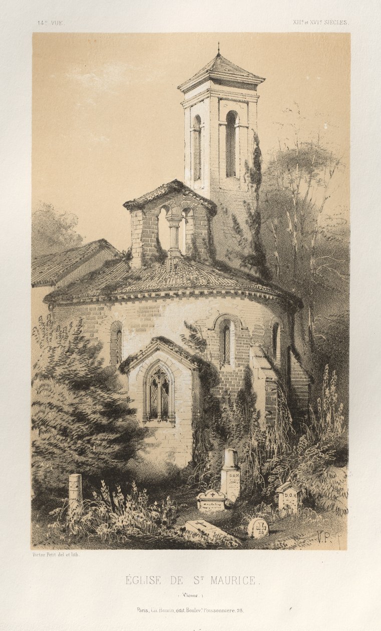 Arquitectura Pintoresca o Monumentos del Siglo XV. y XVI. Siglos: Castillos de Francia de los siglos XV y XVI: Pl.14, Iglesia de San Mauricio (Vienne) de Victor Petit
