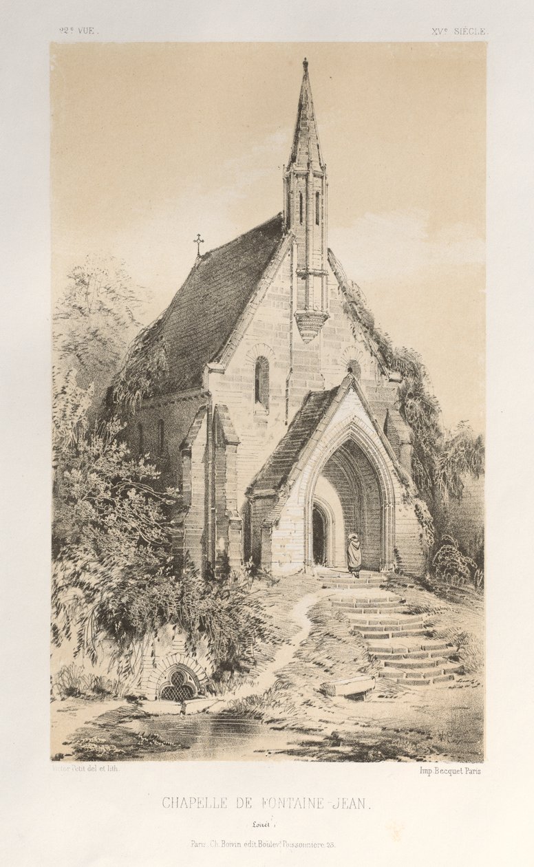 Arquitectura Pintoresca o Monumentos del Siglo XV. y XVI. Siglos: Castillos de Francia de los siglos XV y XVI: Pl.22, Capilla de Fontaine-Jean (Loiret) de Victor Petit