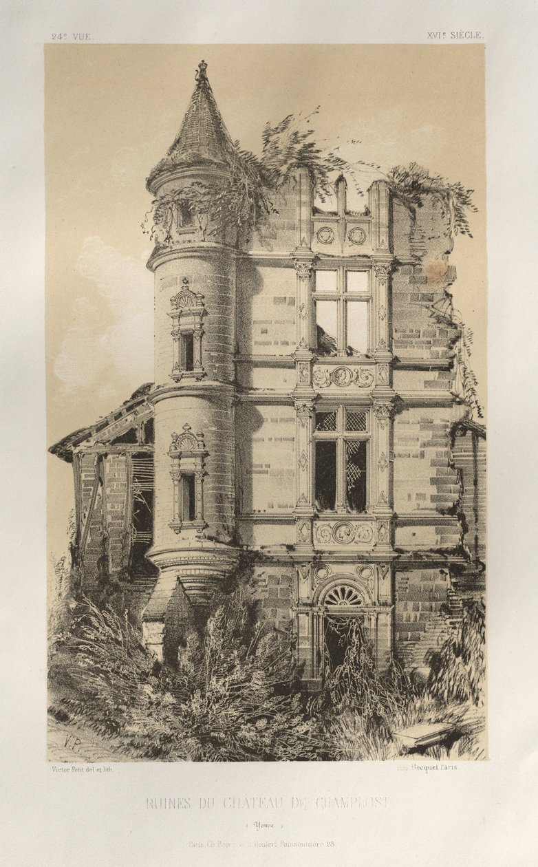 Arquitectura Pintoresca o Monumentos del Siglo XV. y XVI. Siglos: Castillos De Francia De Los Siglos XV Y XVI: Pl. 24, Ruinas De Chateau De Champlost (Yonne) de Victor Petit