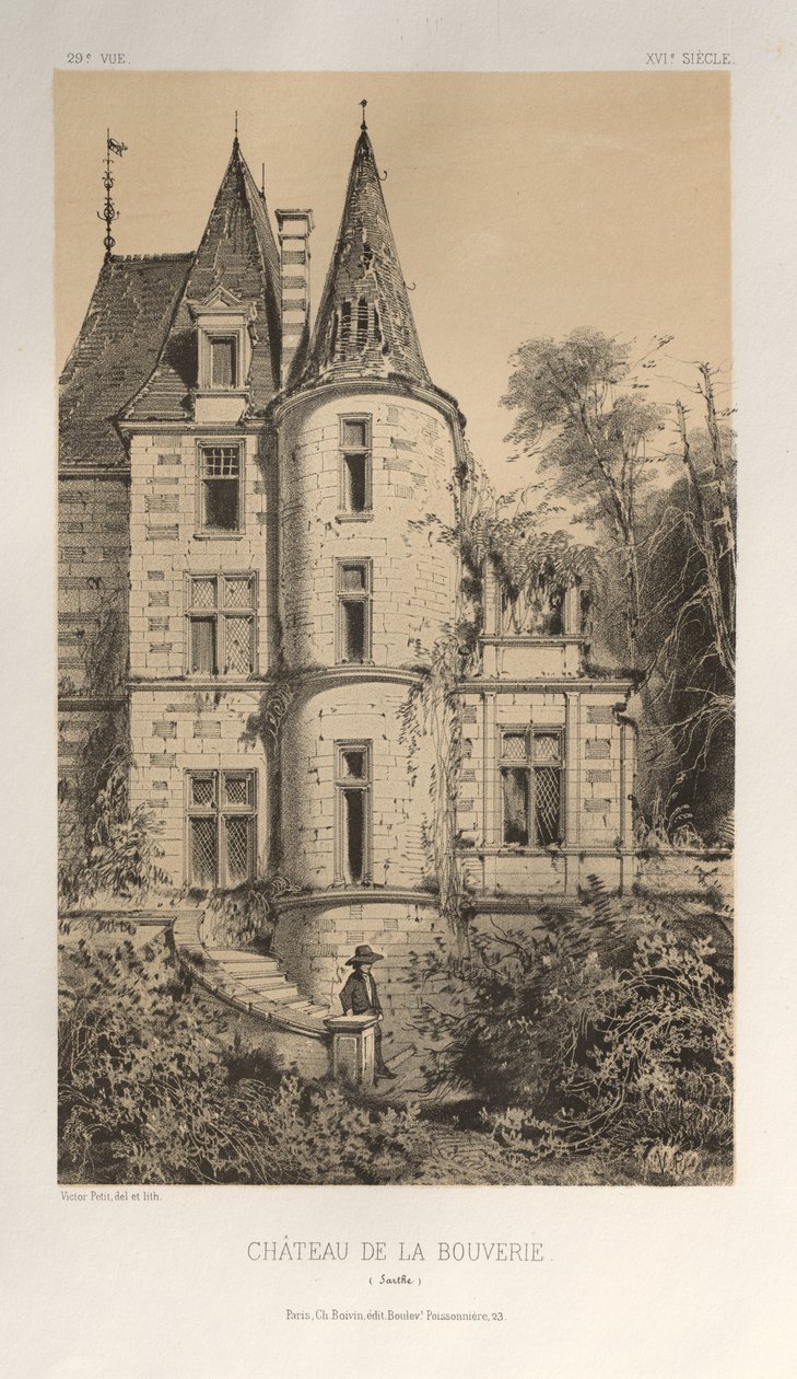 Arquitectura Pintoresca o Monumentos del Siglo XV. y XVI. Siglos: Castillos De Francia De Los Siglos XV Y XVI: Pl. 29, Chateau De La Bouverie (Sarthe) de Victor Petit