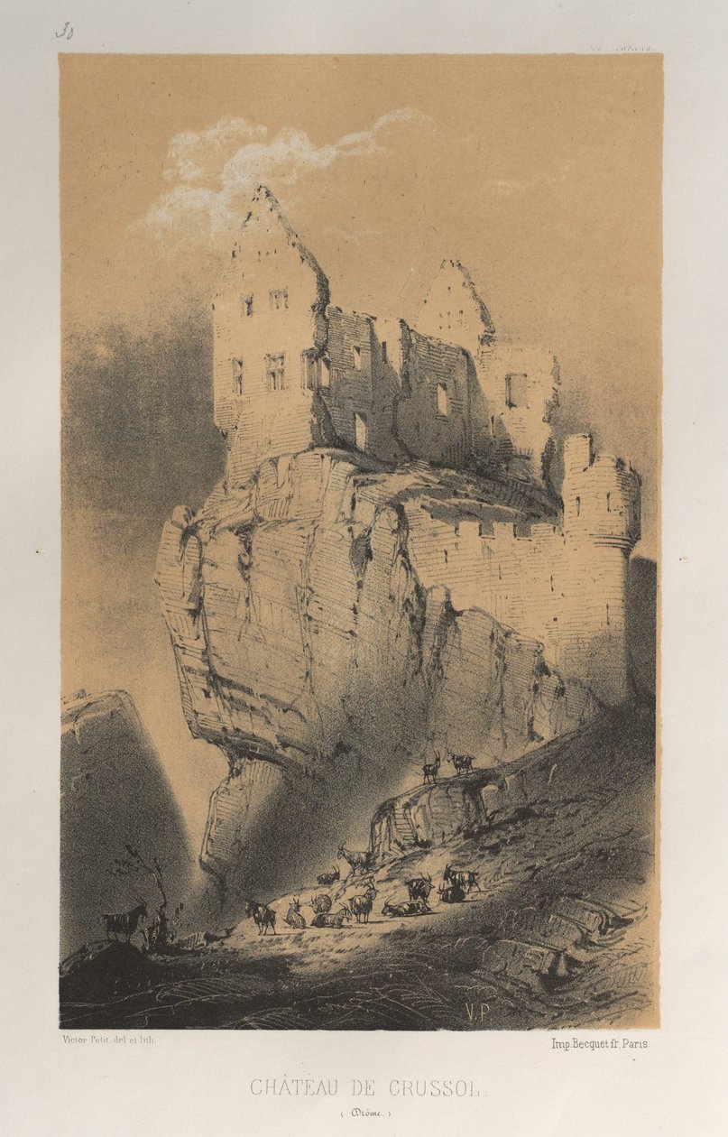 Arquitectura Pintoresca o Monumentos del Siglo XV. y XVI. Siglos: Chateaux De France de los siglos XV y XVI: Pl. 30, Chateau De Crussol (Drome) de Victor Petit