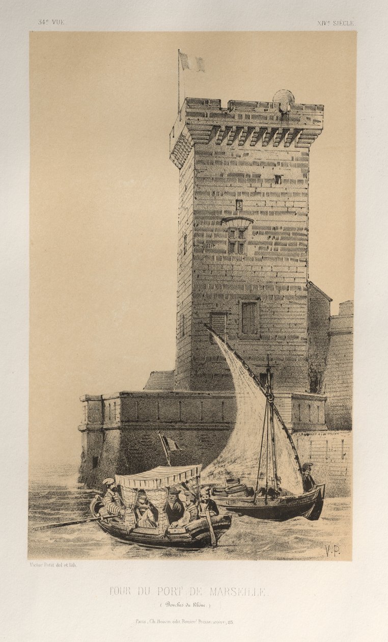Arquitectura Pintoresca o Monumentos del Siglo XV. y XVI. Siglos: Castillos De Francia De Los Siglos XV Y XVI: Pl. 34, Torre Del Puerto De Marsella (Bouches Du Rhône) de Victor Petit