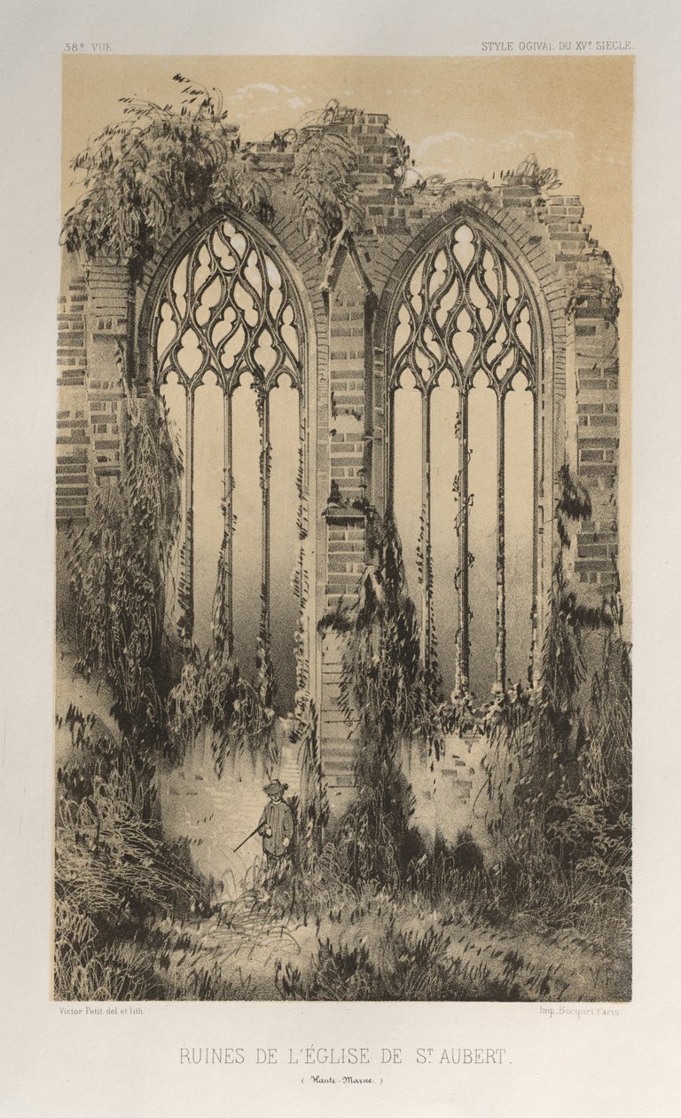 Pl. 38, Ruinas de la Iglesia de St. Aubert Haute-Marne, 1860 de Victor Petit