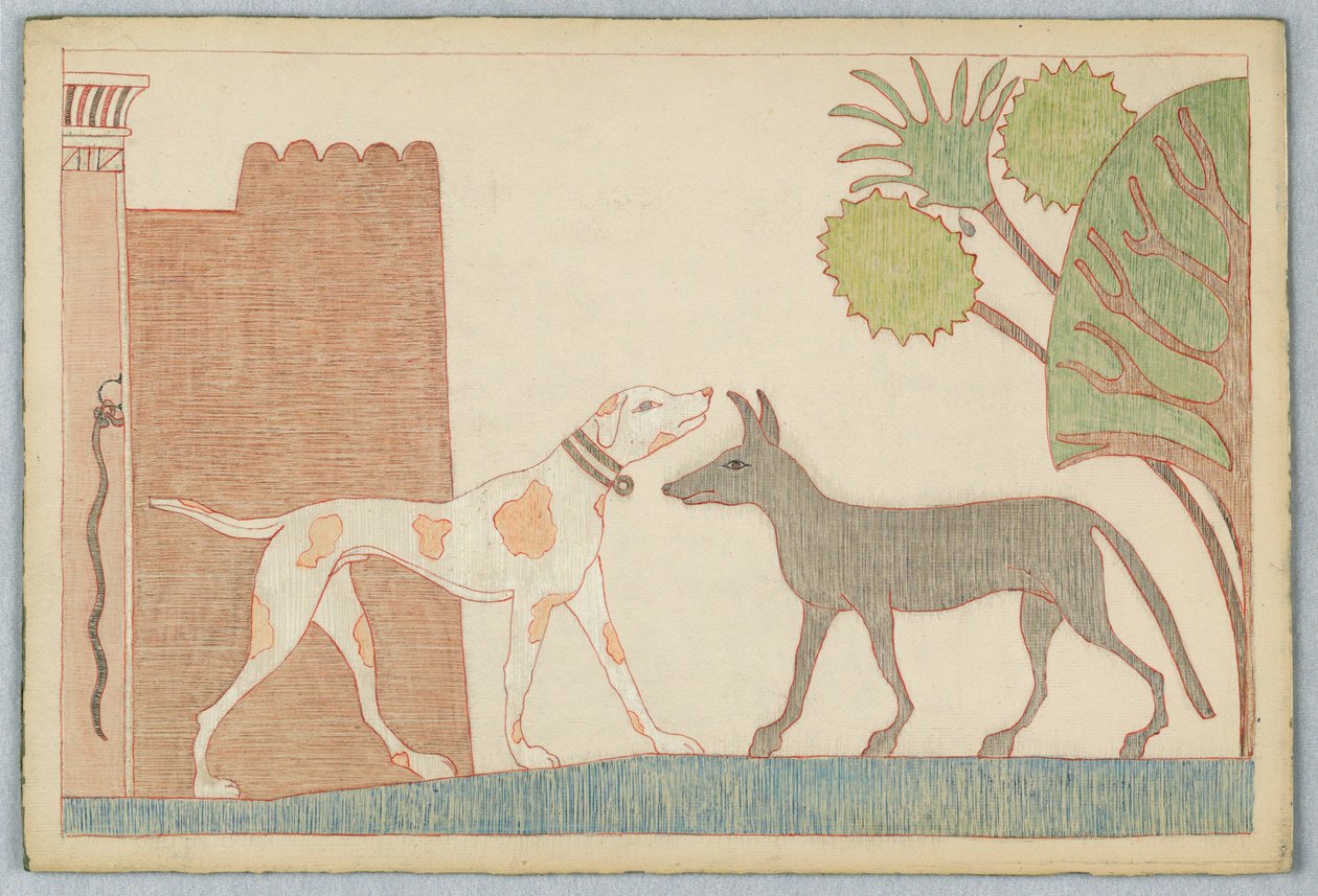 El Perro y el Lobo, Ilustración para las Fábulas de Esopo de Victor Wilbour