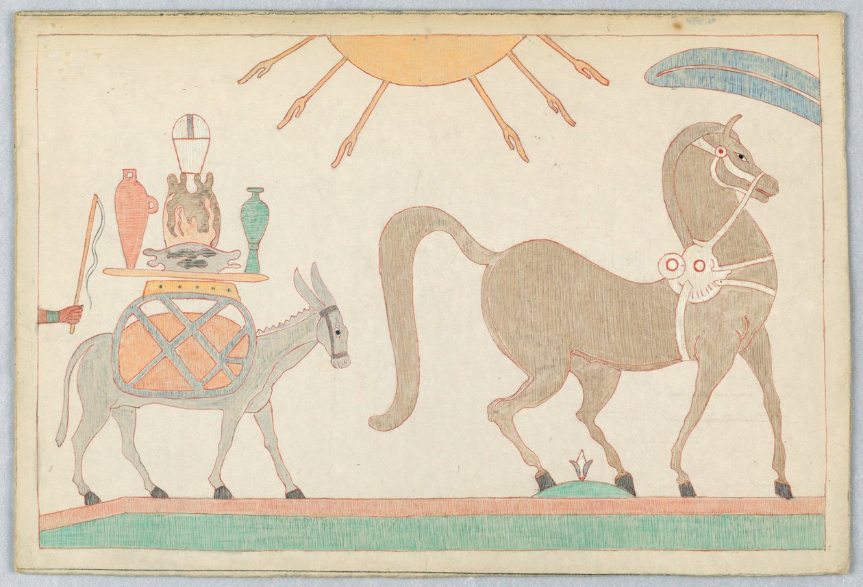 El caballo y el asno, ilustración para las fábulas de Esopo de Victor Wilbour