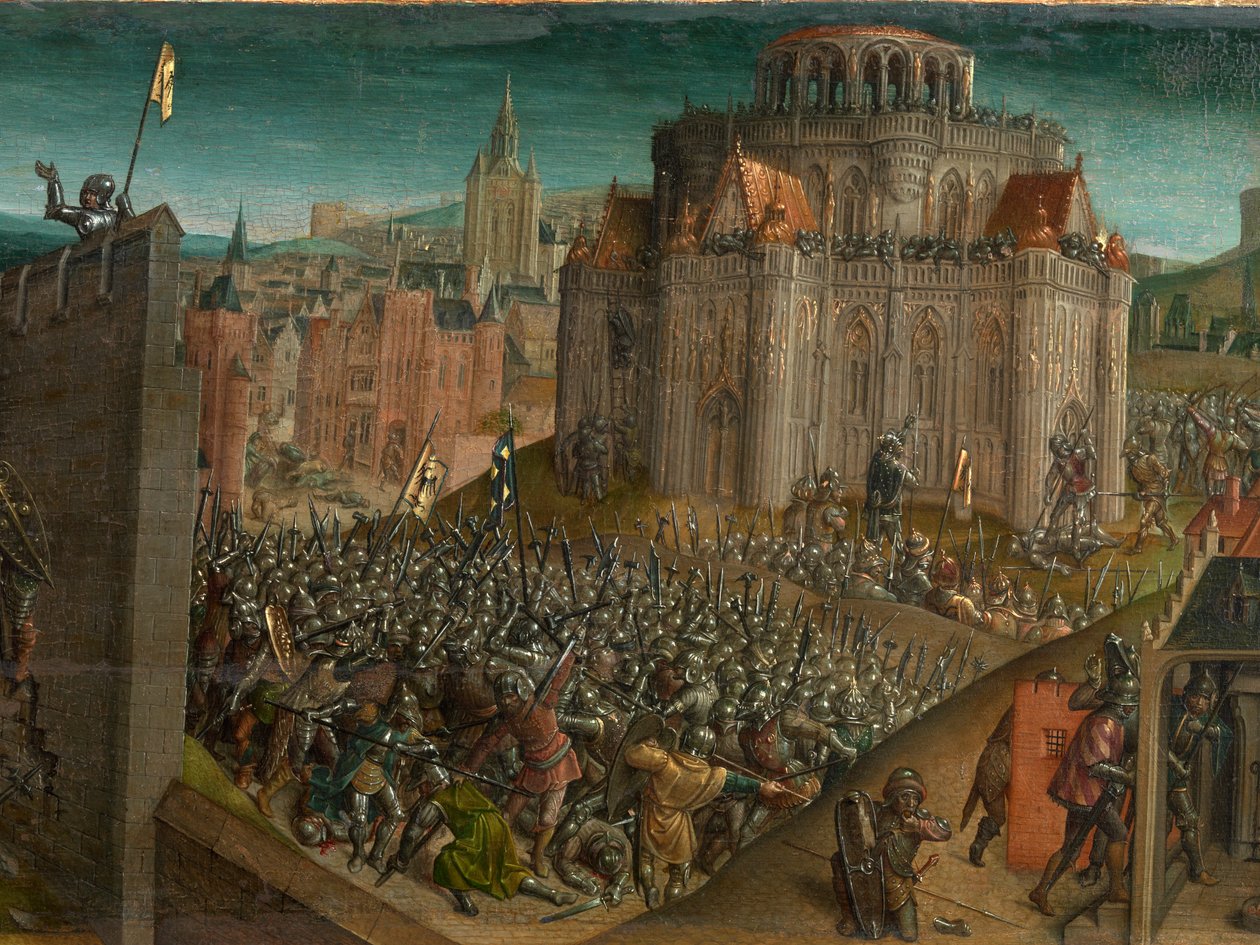 La conquista de Jerusalén por Tito (óleo sobre tabla) (detalle de 470981) de Vienna Master of Mary of Burgundy