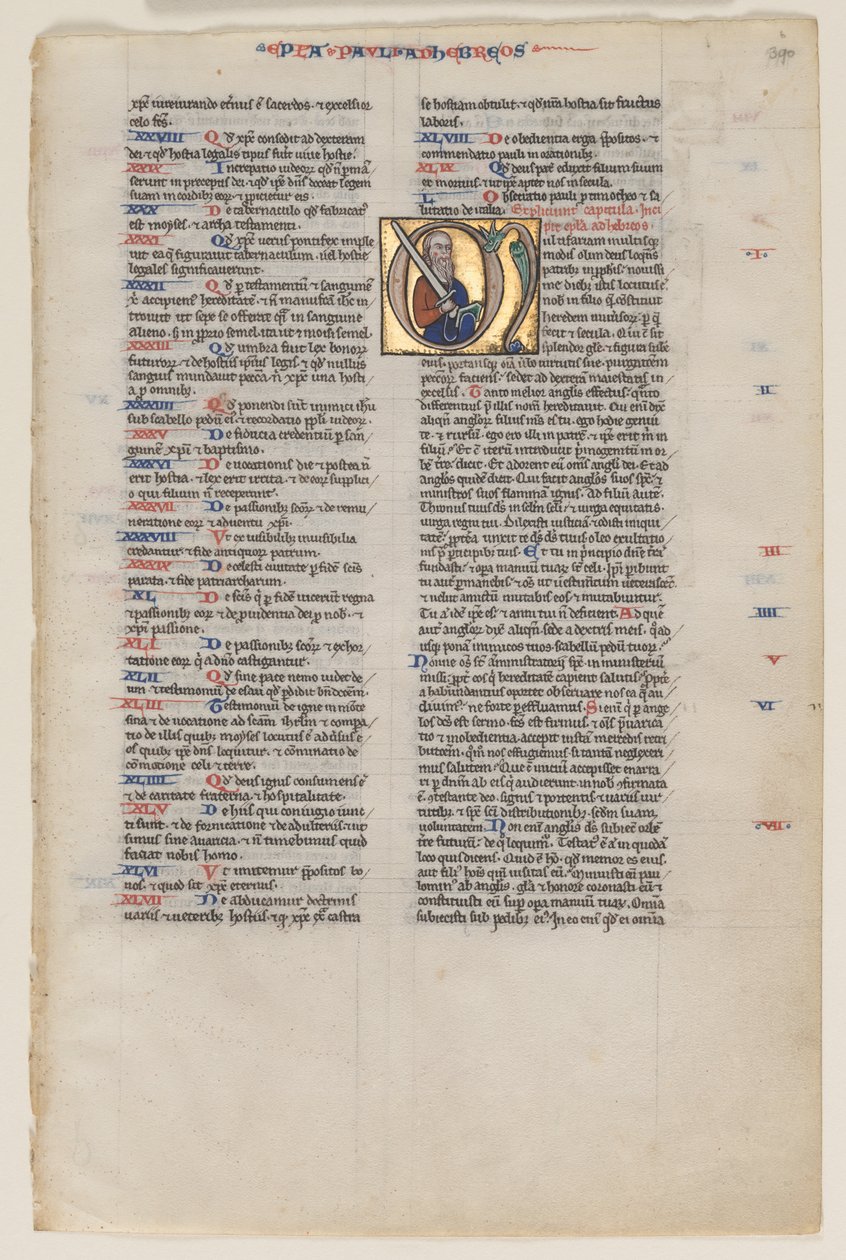 Hoja con Inicial de una Biblia Latina: Inicial M: San Pablo con una Espada y un Libro de Vienna Moralized Bible Workshop
