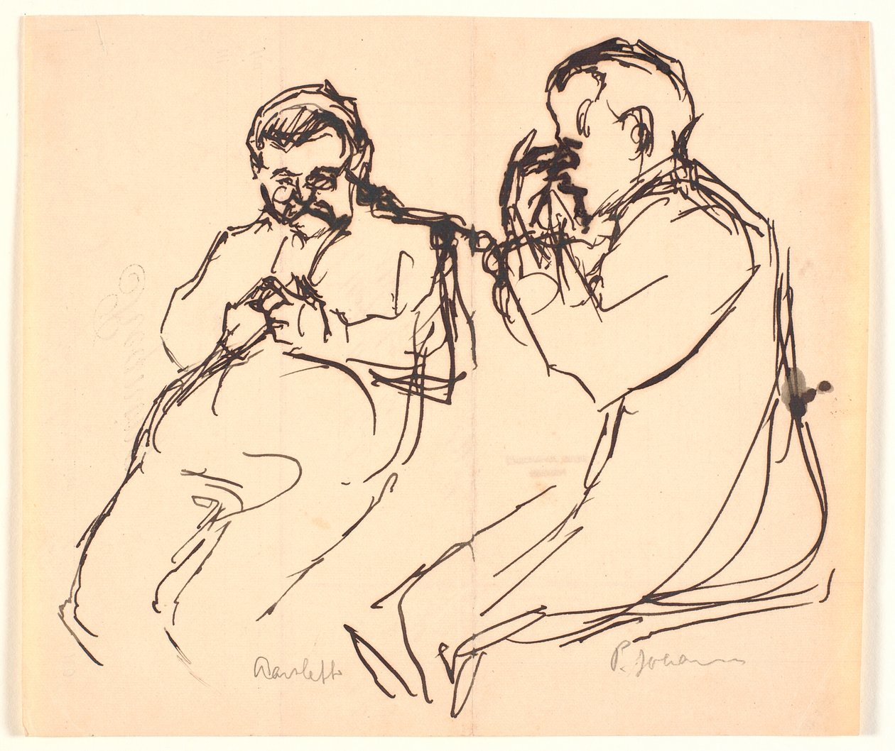 Esbozo de figura. Dos hombres sentados: Aarsleff y P. Johansen de Viggo Johansen