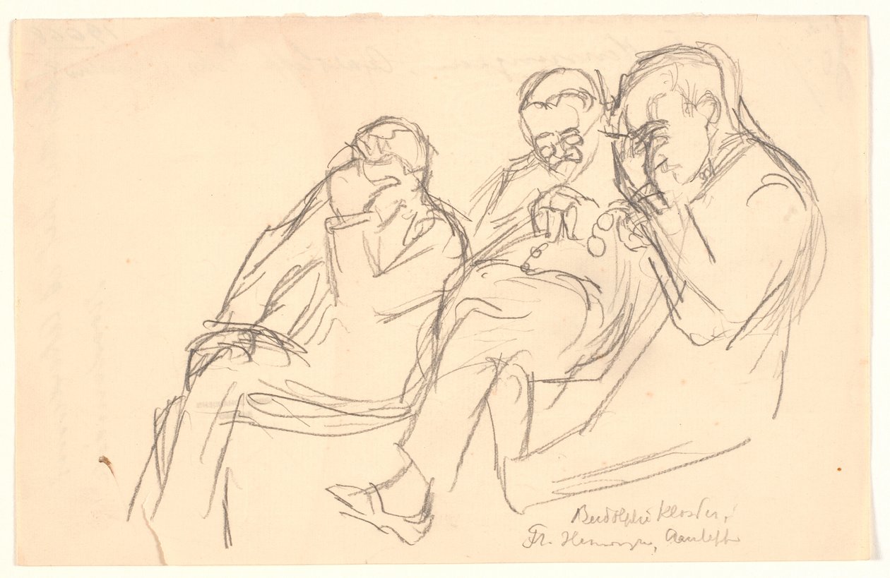 Boceto de Figuras. Tres hombres sentados: Fr. Henningsen, Aarsleff y P. Johansen de Viggo Johansen