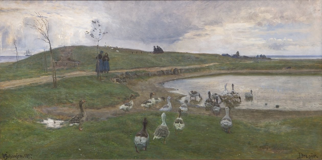 Gansos junto a un lago. Hacia clima tormentoso. Dragør de Viggo Johansen