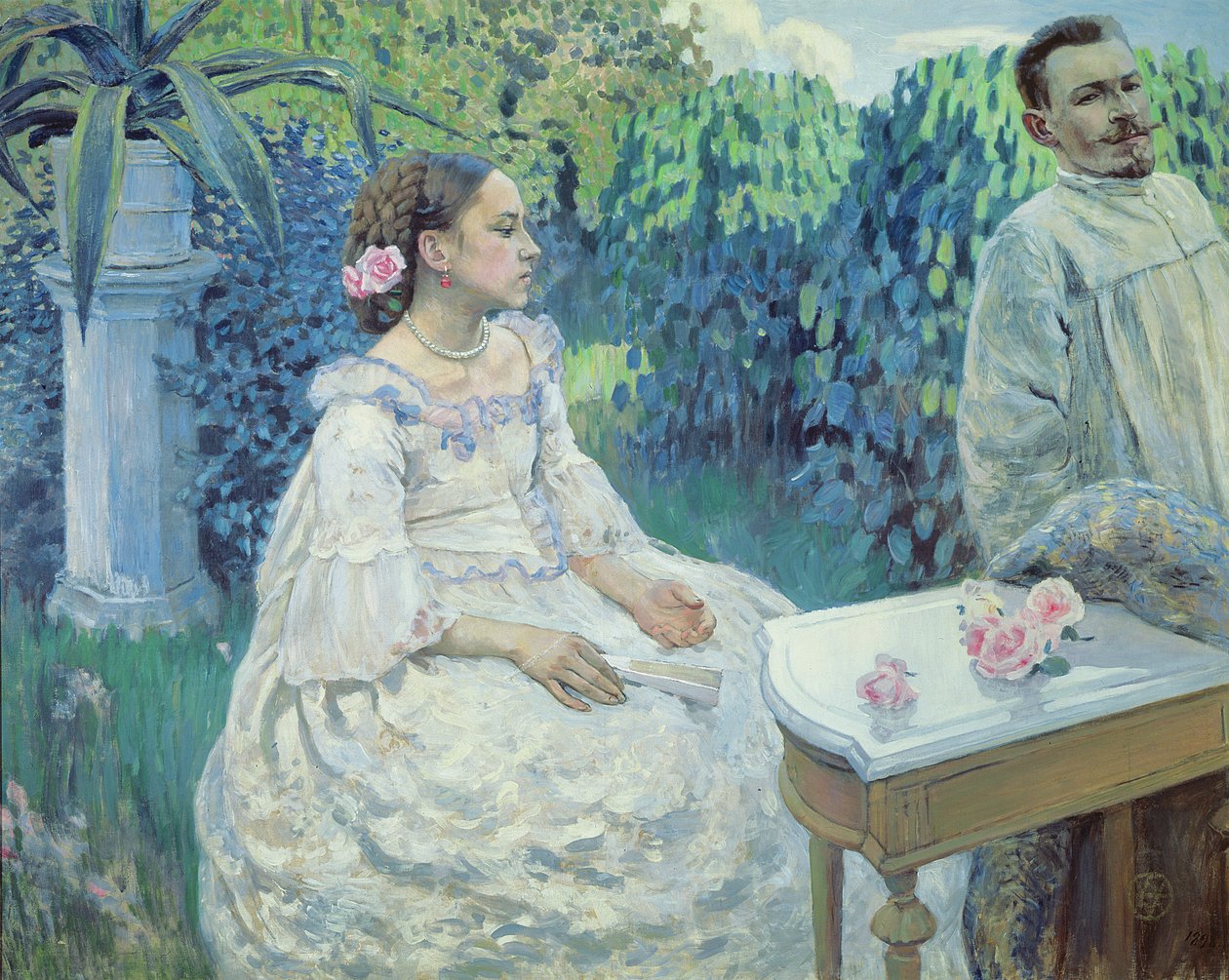 Autorretrato del artista con su hermana, Elena Borisova-Musatova, 1898 de Viktor Elpidiforovich Borisov Musatov