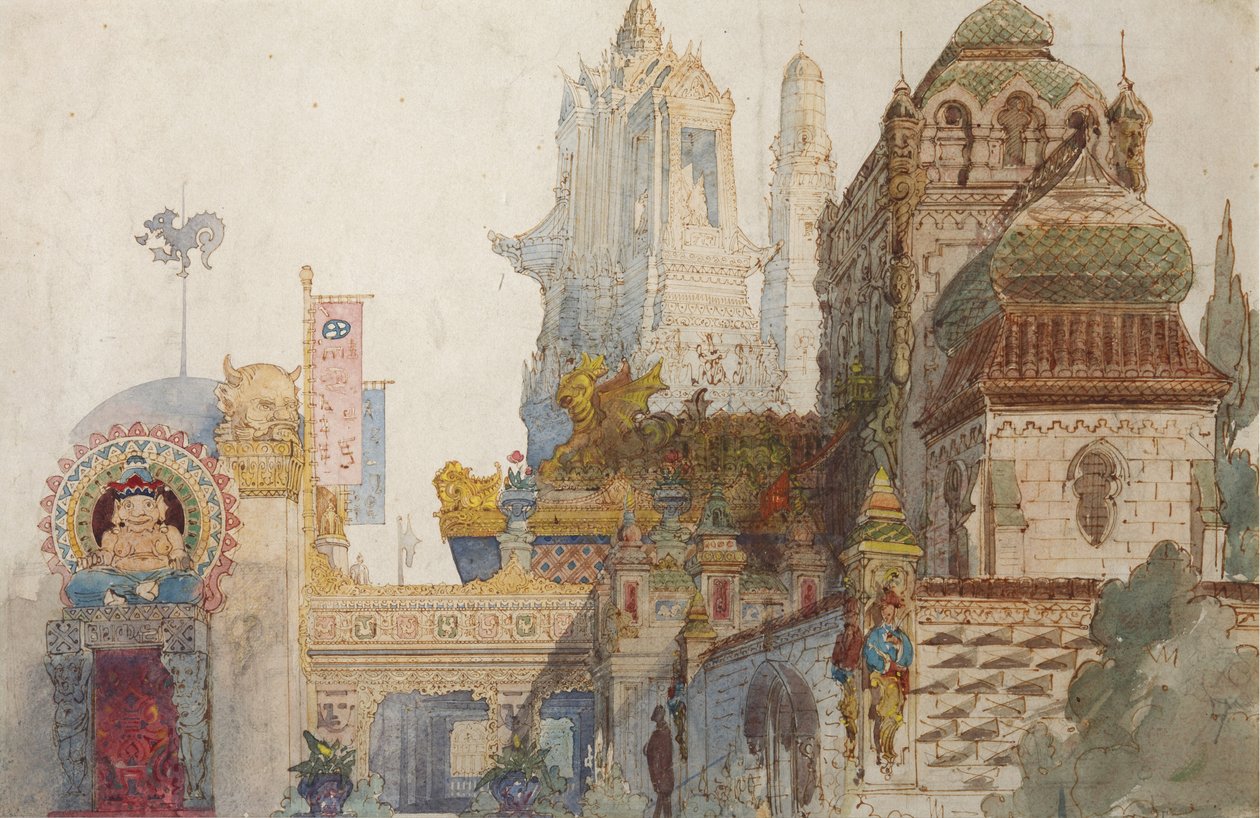 Diseño de escenario para la ópera Ruslán y Liudmila de M. Glinka de Viktor Alexandrovich Hartmann