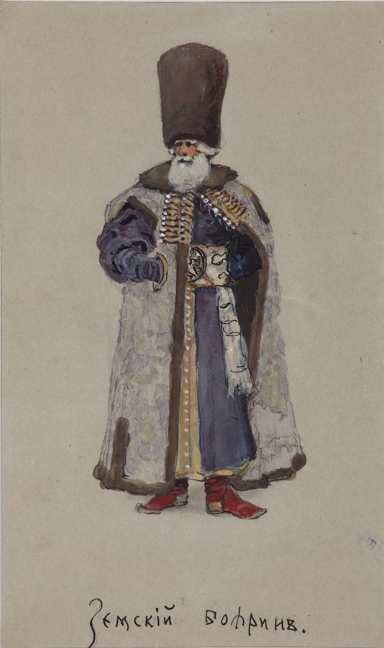 Diseño de vestuario para la ópera El comerciante Kalashnikov de A. Rubinstein de Viktor Andreyevich Simov