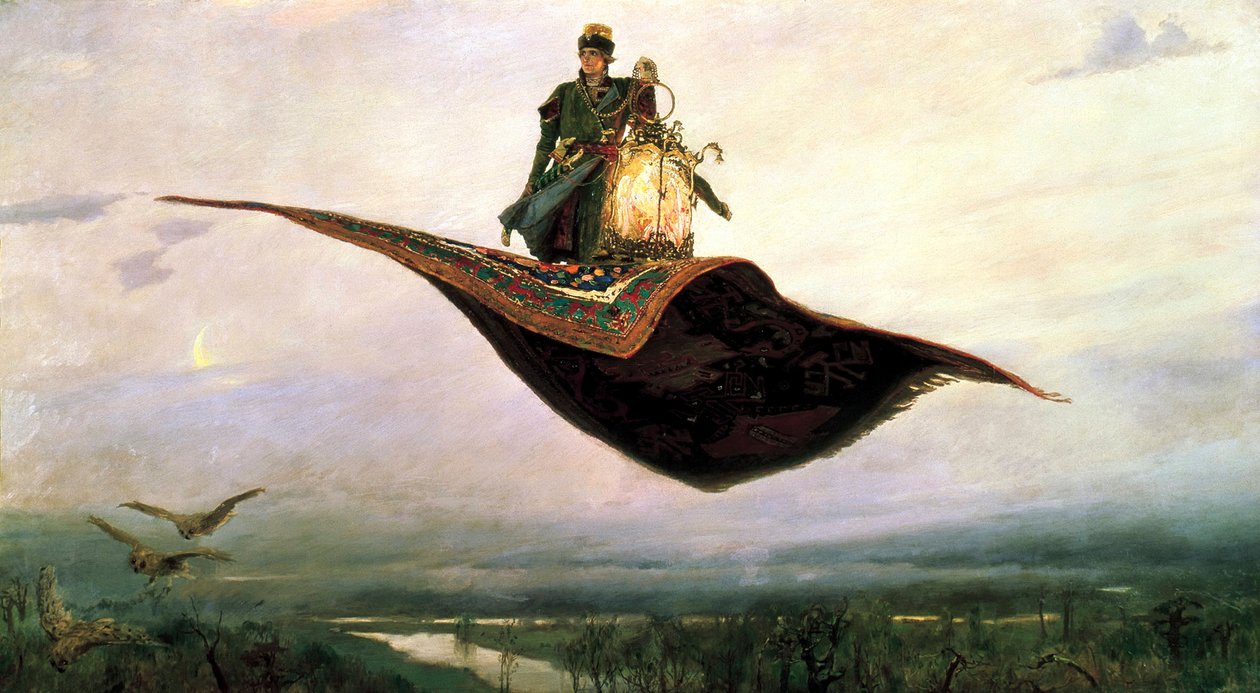 Montando una alfombra voladora, 1880 de Viktor Mikhaylovich Vasnetsov
